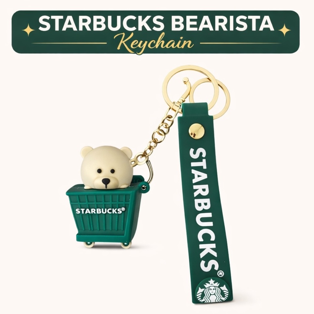 Starbucks Bearista Cart Keychain Green Strap 7”L Cute Kawaii Bag Charm ✨NWOT